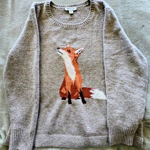 Coldwater Creek Fox Design Sweater in Heather Gray